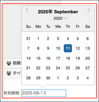 スクリーンショット:有効期限の入力欄が枠線で強調されている