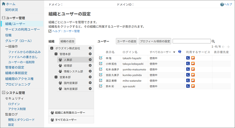 スクリーンショット:cybozu.com共通管理の画面