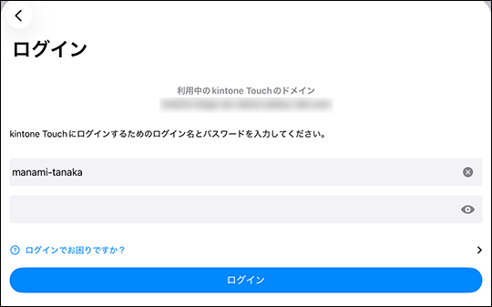 スクリーンショット:ログイン名とパスワードを入力する画面