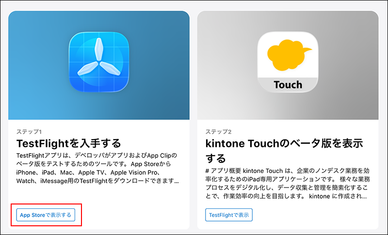 スクリーンショット:TestFlightのパブリックリンクにアクセスした画面