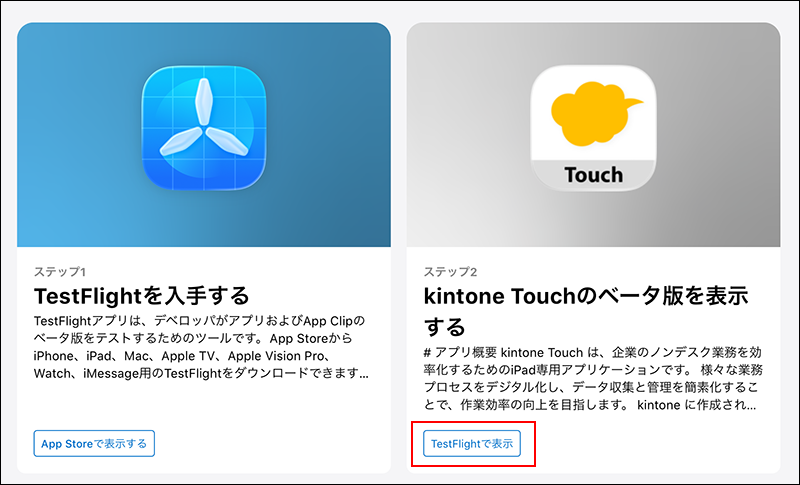 スクリーンショット:TestFlightのパブリックリンクにアクセスした画面