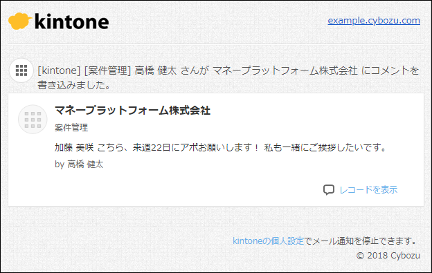 スクリーンショット:HTML形式のメール通知の例