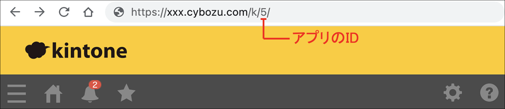 スクリーンショット：アプリの［レコードの一覧］画面のアドレスバー