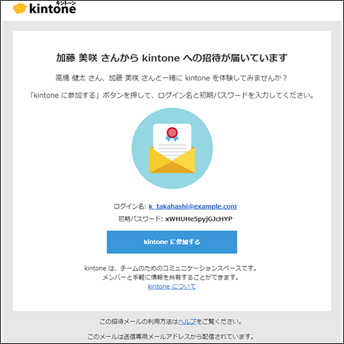 スクリーンショット:招待されたメンバーに届くメール