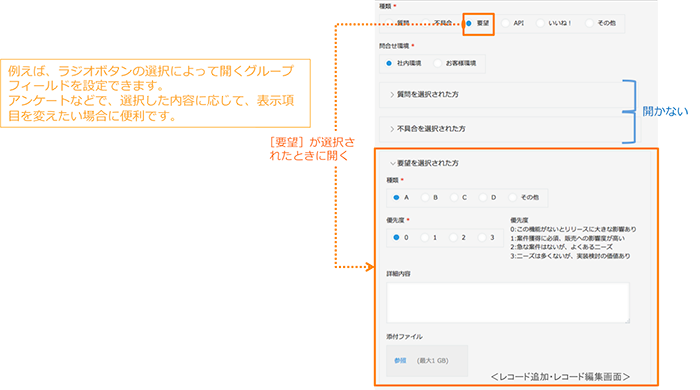 グループフィールド開閉API