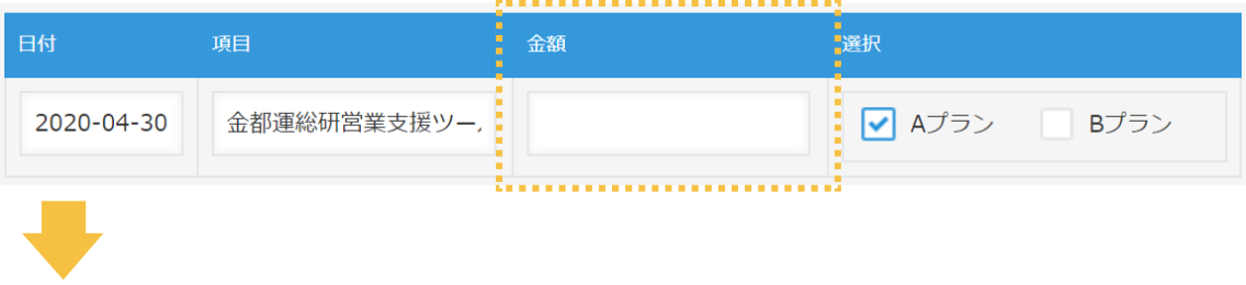 スクリーンショット: テーブルに金額フィールドが表示されています