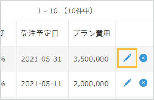レコードの編集ボタンがクリック可能な状態の画像