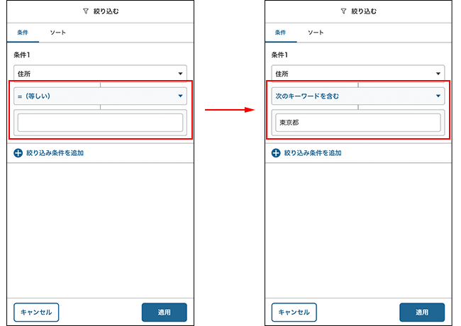 スクリーンショット:絞り込み条件を指定している