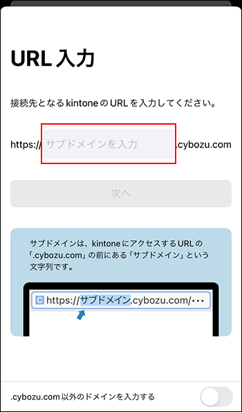 スクリーンショット:サブドメインを入力する欄が枠線で強調されている