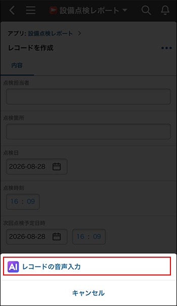 スクリーンショット：［レコードの音声入力］が強調されている